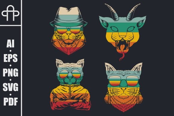 Cat Collection Retro Vector Illustration Review
