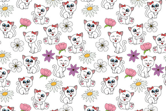 Cute Cat and Flower Seamless Pattern Review