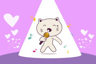 Cute Kitten Cartoon Playing Music Embroidery